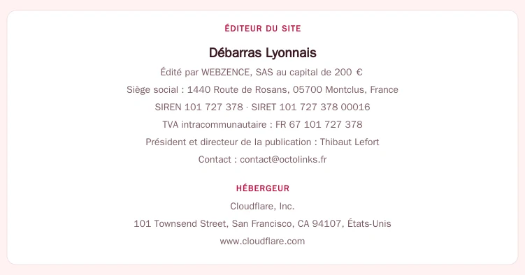 Coordonnées légales de l&rsquo;éditeur et de l&rsquo;hébergeur du site